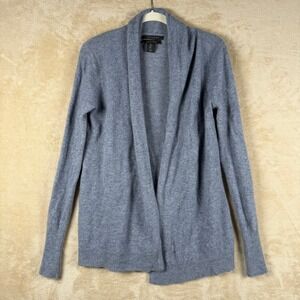 TAHARI Pure Luxe 100% 2-Ply Cashmere Open Front Cardigan Sweater Gray Small